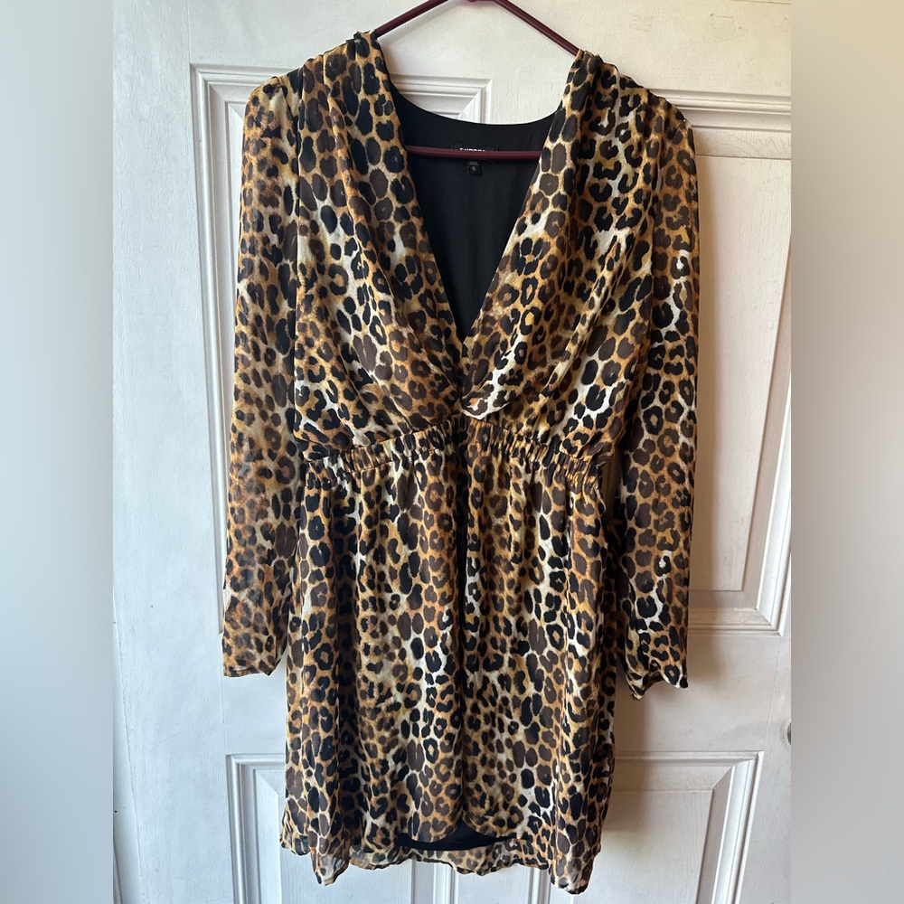 Express Leopard Print Long Sleeve Dress – Size M